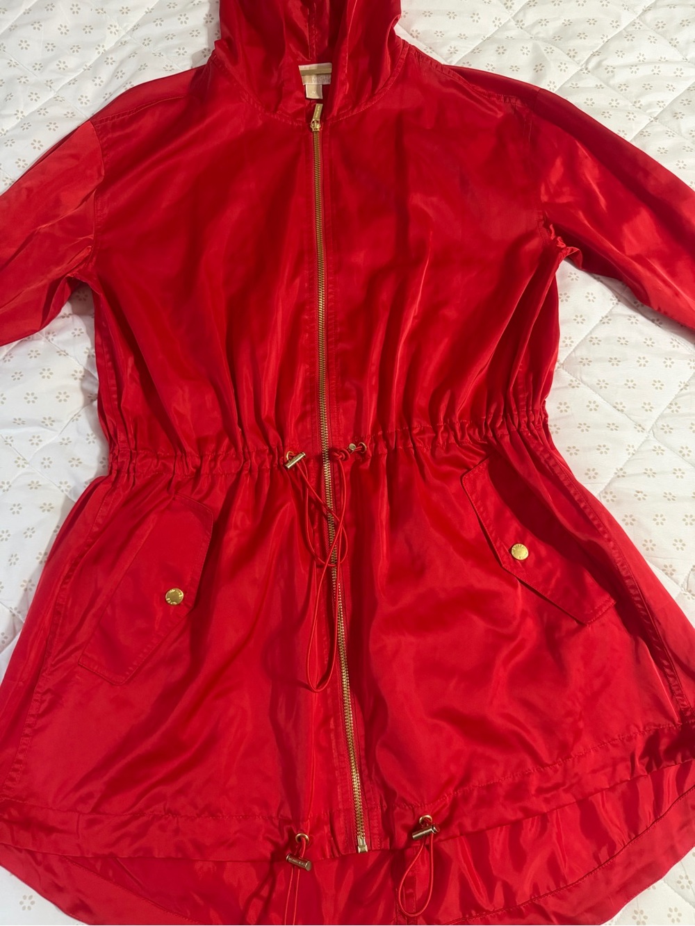 Michael Kors Red Hooded Drawstring Anorak Jacket